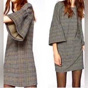 Zara Houndstooth Bell Sleeve Mini Dress Size Medium
